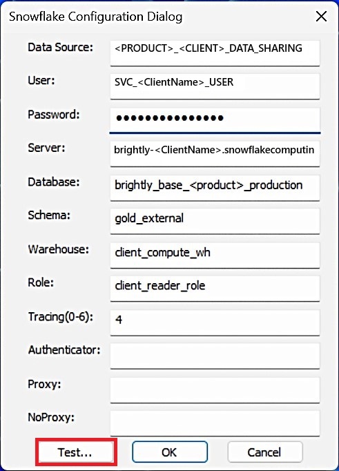 Snowflake Configuration Dialog